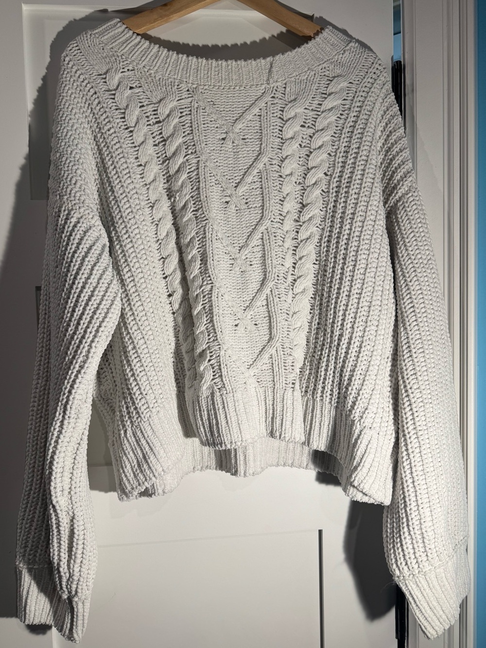 Garage White Cable Knit Scoop-Neck Sweater